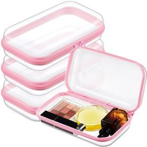 3 Pcs Clear Hard Zipper Case Plastic Pouch Transparent Hard Case Clear Makeup🫵